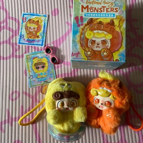 Emotional Hairy Monsters Plush Toy Set - Yellow and Orange - Picture 1 of 3